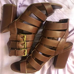 Brown strappy  gladiator block heels forever 21